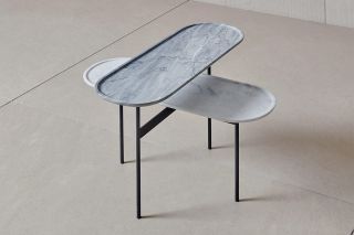 Side table with marble tops and metal structure