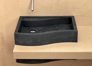 Suspended plane with superimposed solid wash basin and shaped sail-element trap covering